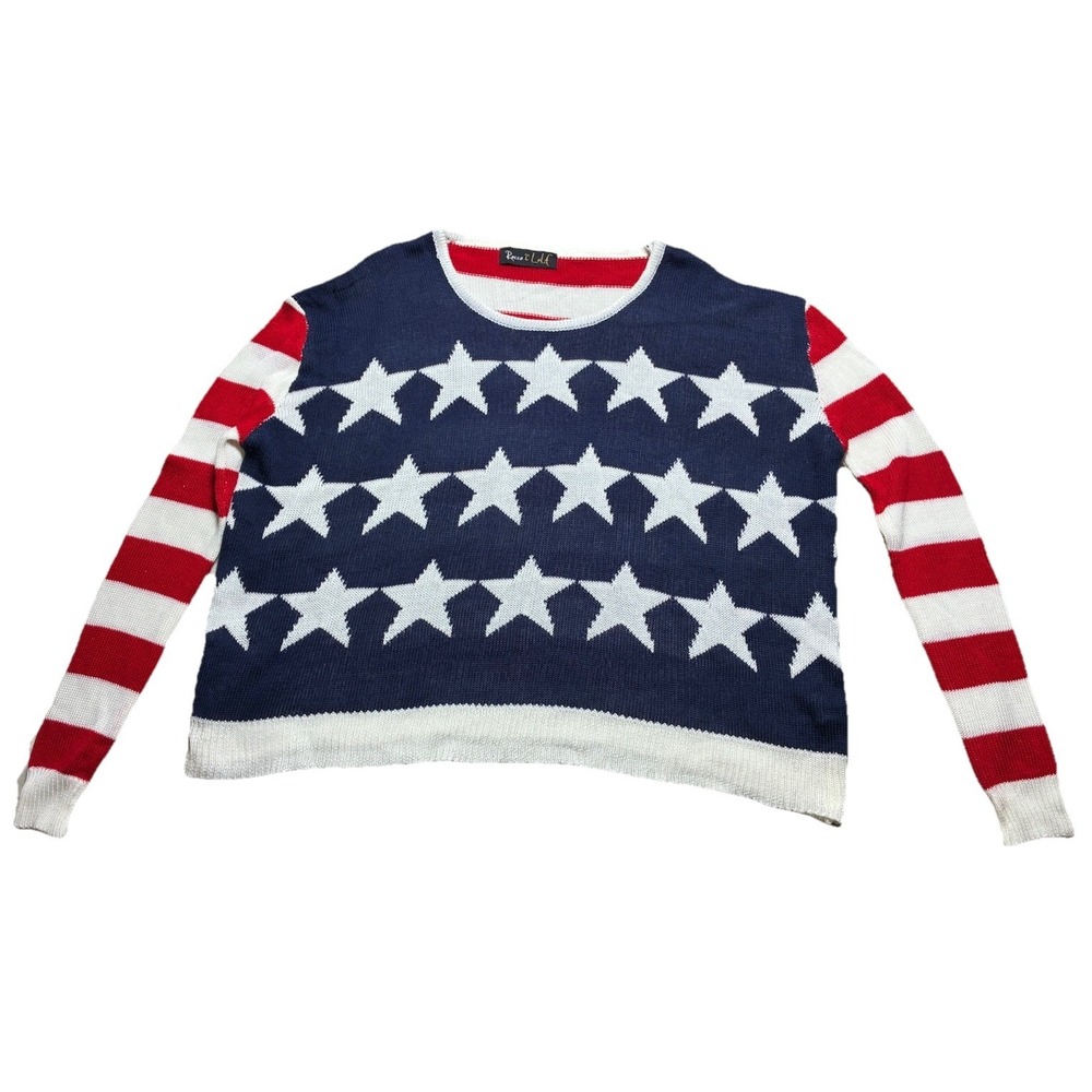 Rocco And Lola Sweater Women's L American Flag USA Relaxed Fit Beach Boho